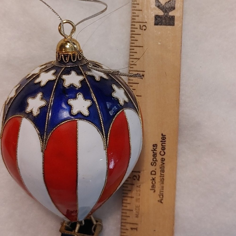Red, White & Blue Glass Hot Air Balloon w/Metal Basket - Picture 4 of 4